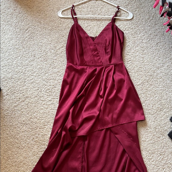 Lulus Just a Dash Burgundy Satin High Low dress - Picture 5 of 9